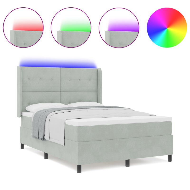 Boxspringbett mit Matratze & LED Licht Hellgrau 140x190 cm Samt