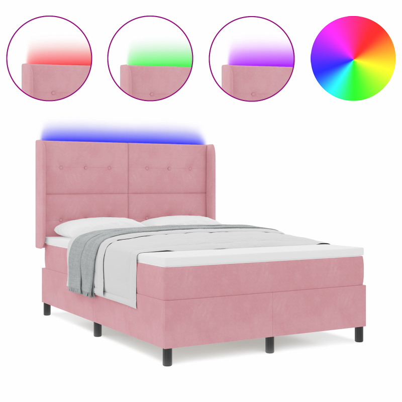 Boxspringbett mit Matratze & LED Pink 140x190 cm Velvet