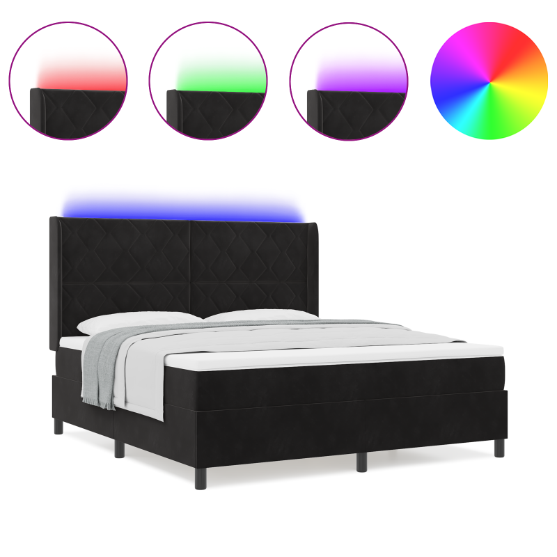 Boxspringbett mit Matratze & LED Schwarz 180x200 cm Velvet