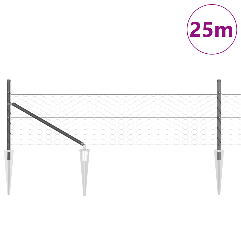 Sechseckzaun Grau 0,8x25 m Stahl