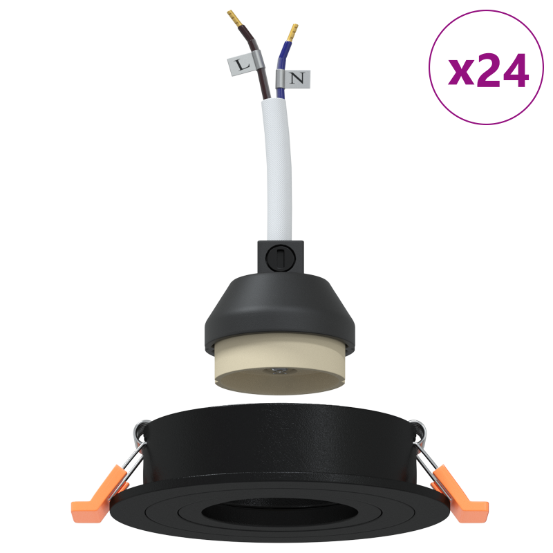 Einbaustrahler 24 Stk. Rund GU10 Schwarz Ø91 mm