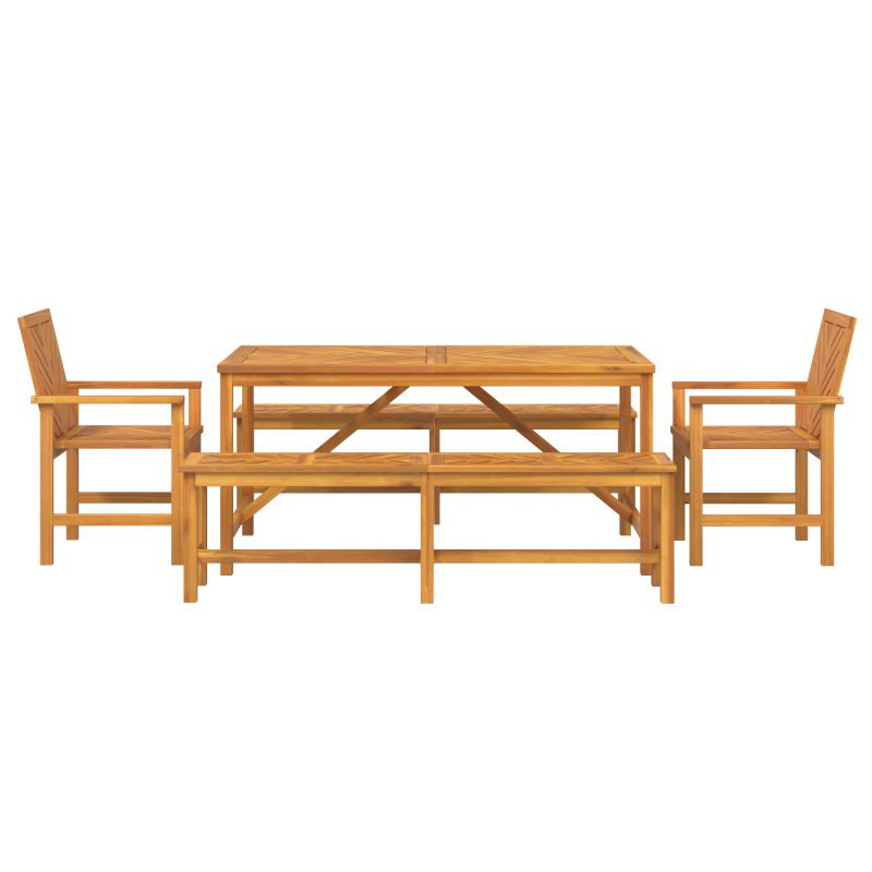 5-teilige Garten-Essgruppe aus massivem Akazienholz