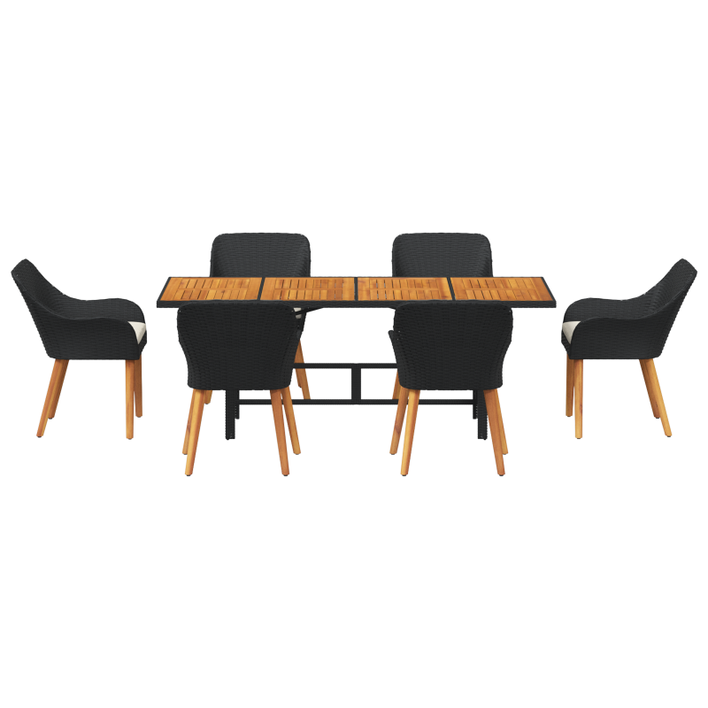 7-teiliges Garten Essgruppe Schwarz Poly-Rattan
