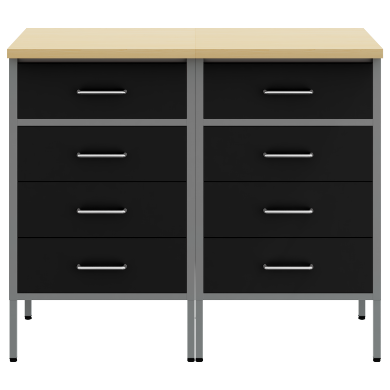 Werkbank 2er Set Schwarz und Grau aus Holzwerkstoff und Stahl