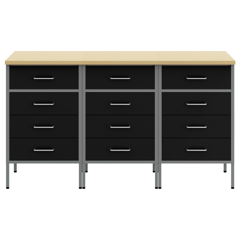 Werkbank 3-Teilig Schwarz und Grau aus Holzwerkstoff und Stahl