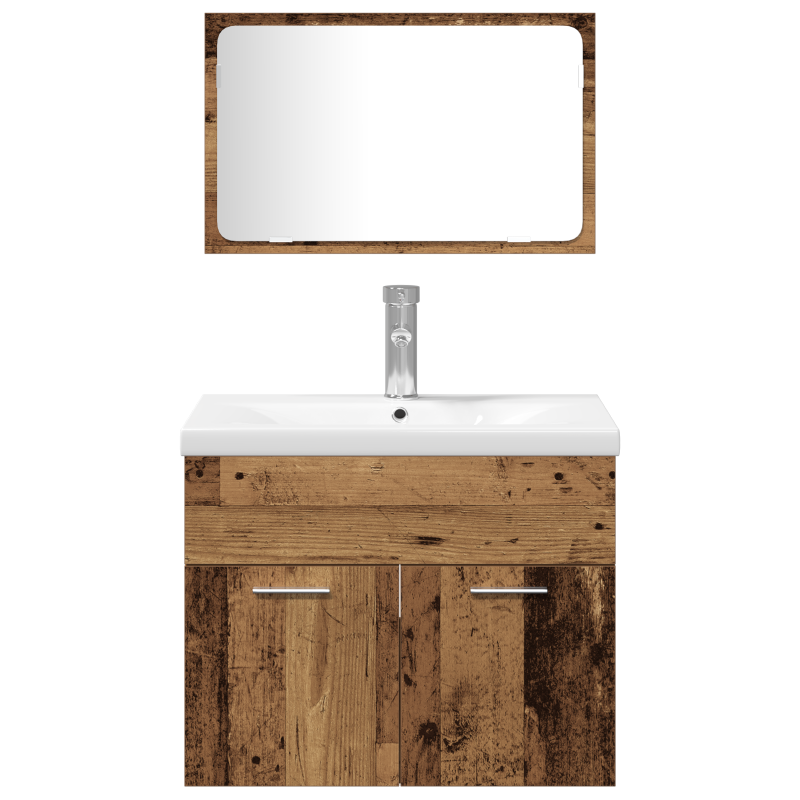 5-teiliges Badezimmermöbel Set aus altem Holz und Holzwerkstoffen