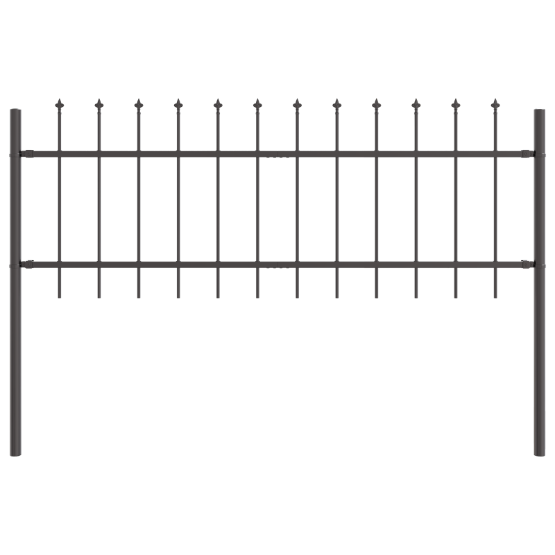 Gartenzaun mit Speartop Grau 8,5x0,6 m Stahl