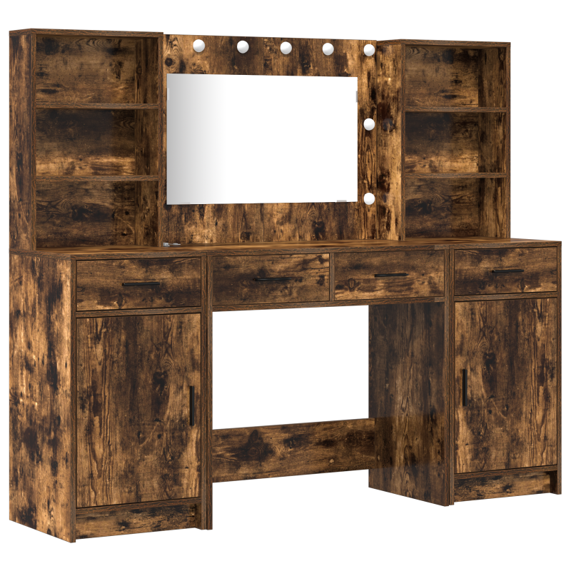 3-teiliges Schminktisch-Set aus rauchigem Eichenholz und beschichtetem Holz