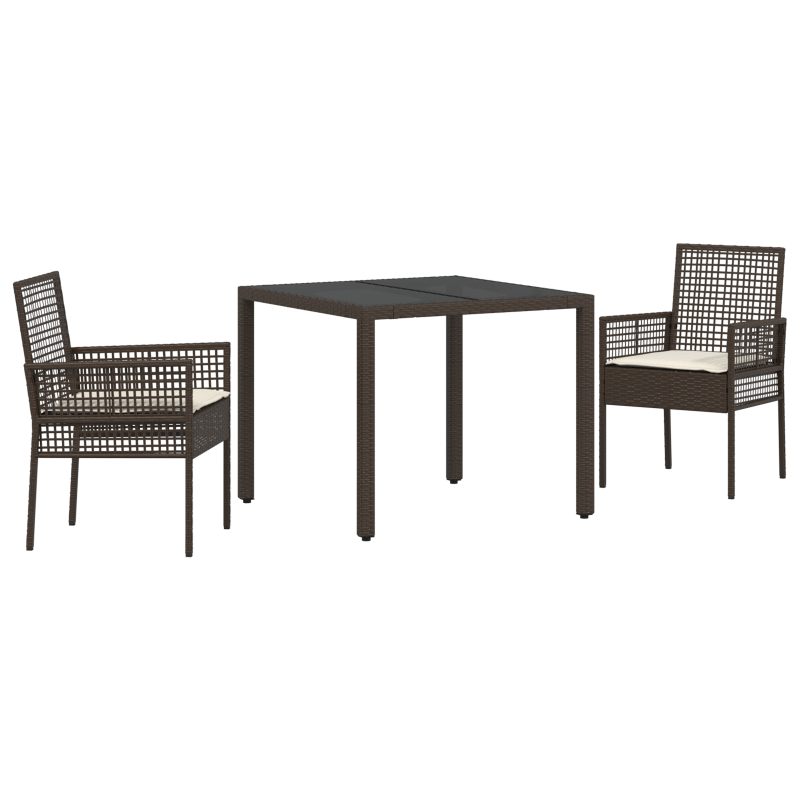 3-teiliges Garten-Esszimmer-Set mit Kissen Braun Poly Rattan