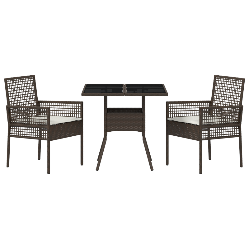 3-teilige Garten Essgruppe Braun Poly Rattan