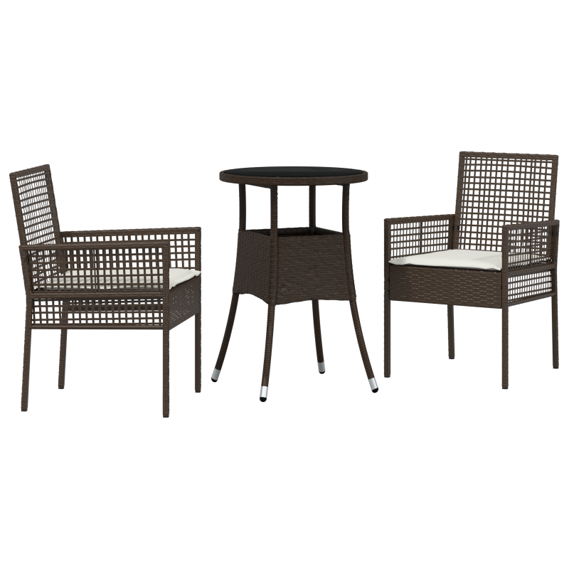 3-teiliges Garten Essset Braun Poly Rattan