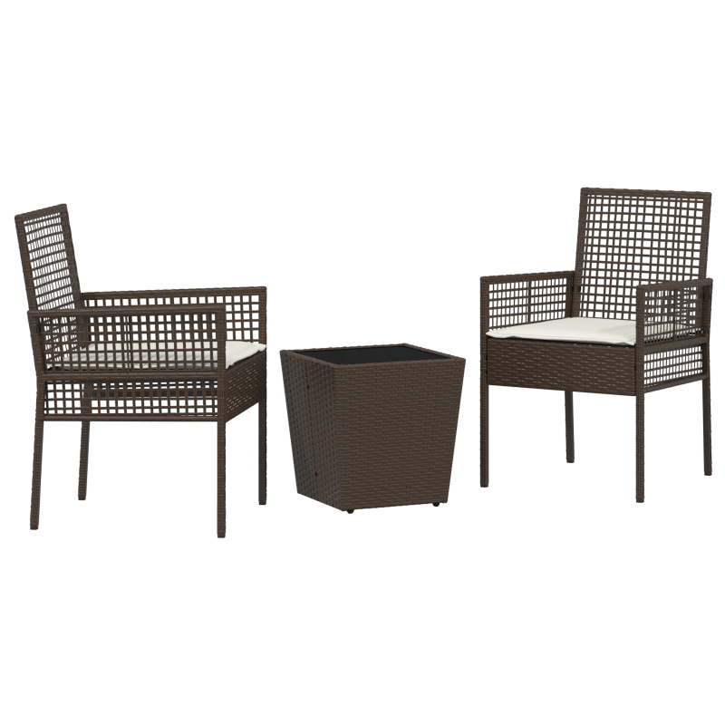 3-teiliges Garten Bistro Set mit Kissen Braun Poly Rattan