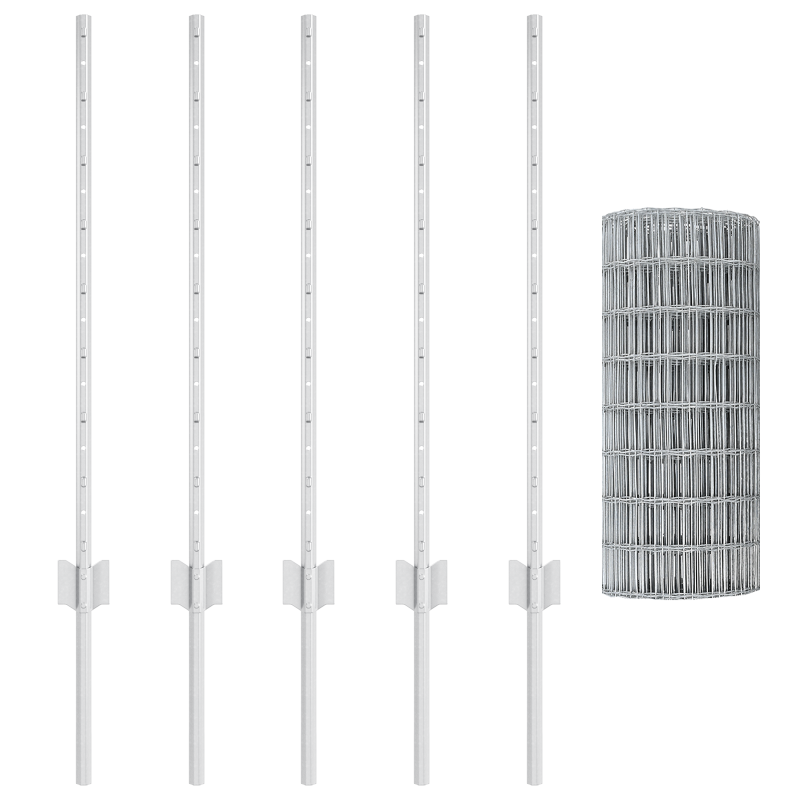 Euro-Zaun mit 5 U-Posts Silber 0,8x10 m Stahl