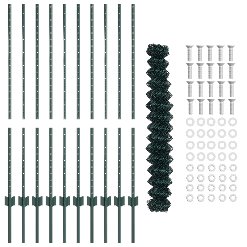 Kettenzaun mit 10 U-Posts Grün 1,2x10 m Stahl