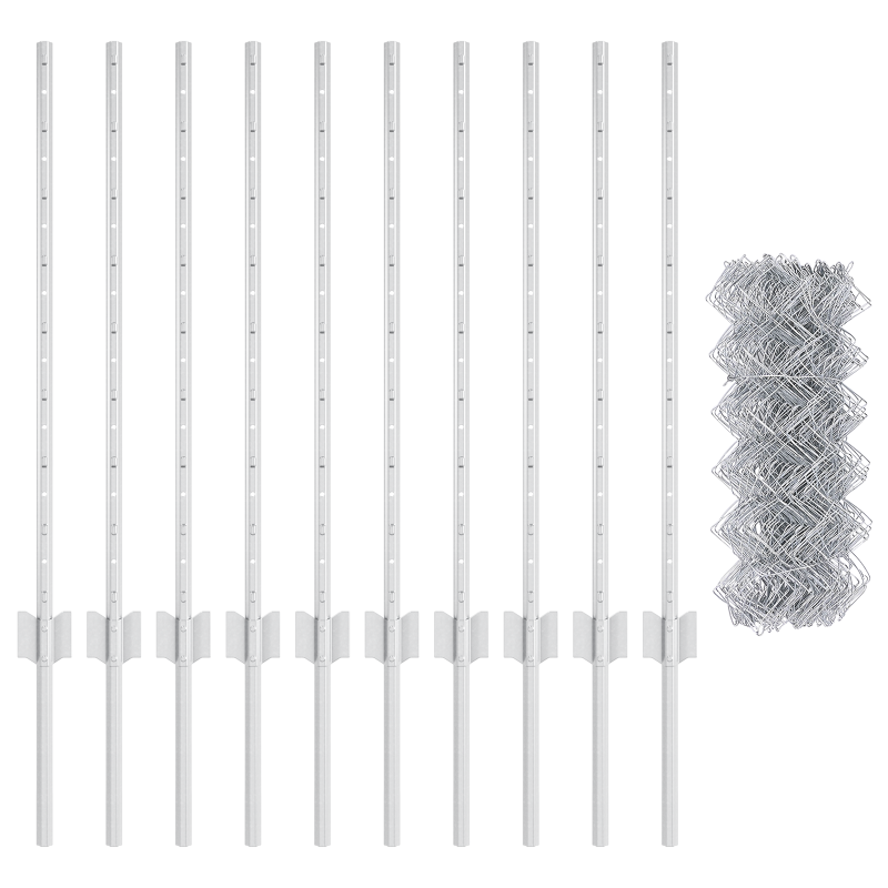 Drahtzaun mit 10 U-Posten Silber 0.8x10 m Stahl