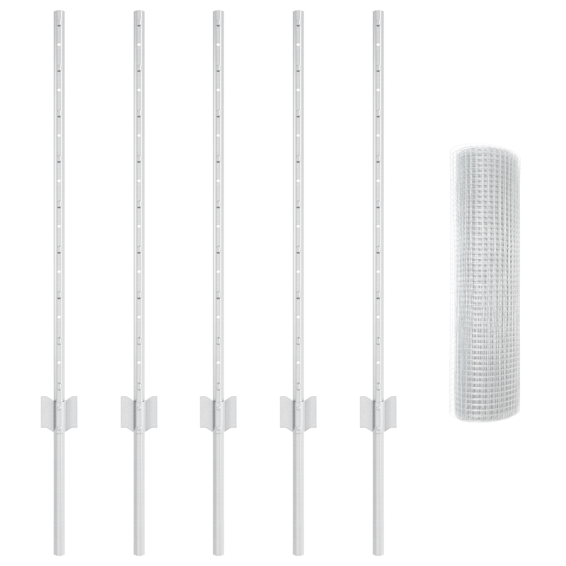 Schweißdrahtzaun mit 5 U-Posts Silber 0.8x10 m Stahl