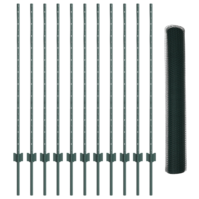 Set aus sechseckigem Gartenzaun Set aus 2 Grün Metall 25 x 1,2 m
