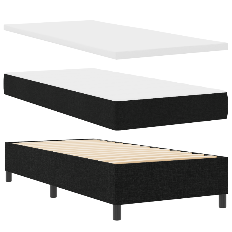 Boxspringbett mit Matratze - Schwarz, 90x200 cm, Stoff