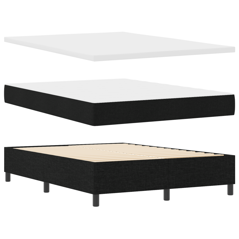 Boxspringbett mit Matratze in Schwarz, 140x200 cm Stoff