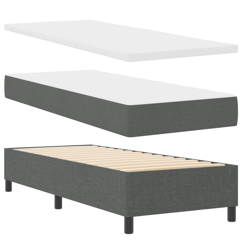 Boxspringbett mit Matratze in Dunkelgrau, 80x200 cm, Stoff