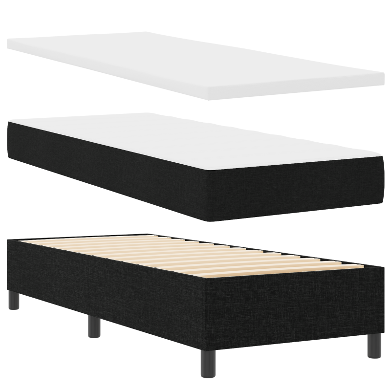Boxspringbett mit Matratze - Schwarz - 80x200 cm - Stoff