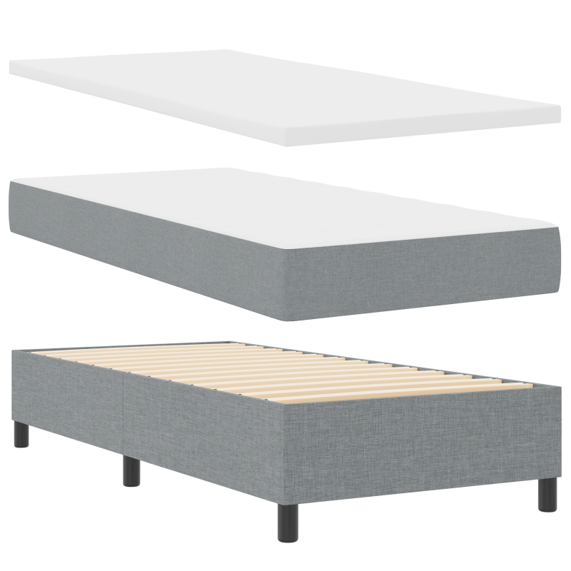 Boxspringbett mit Matratze - Hellgrau, 100x200 cm, Stoff