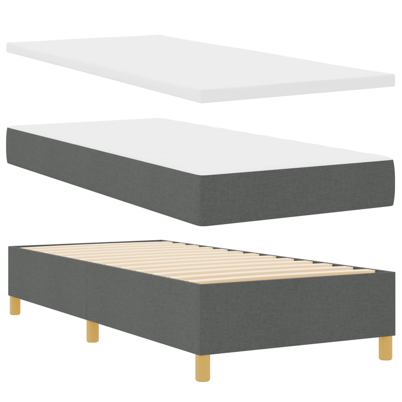 Boxspringbett mit Matratze in Dunkelgrau, 90x190 cm, Stoff