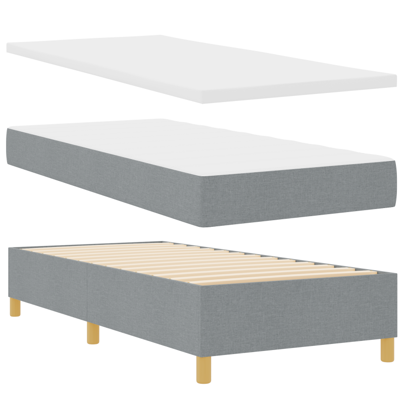 Boxspringbett mit Matratze in Hellgrau, 100x200 cm Stoff