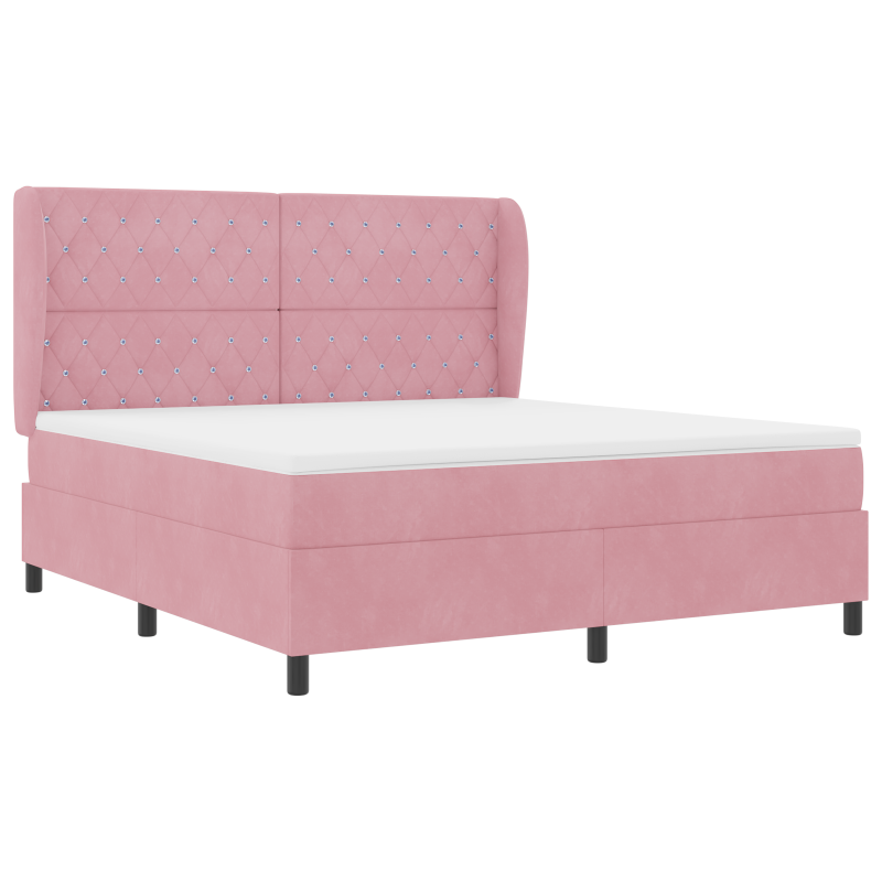 Rosa Boxspringbett mit Matratze 180x200 cm aus Samt