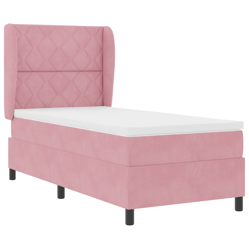Boxspringbett mit Matratze in Rosa, 90x190 cm, Samt
