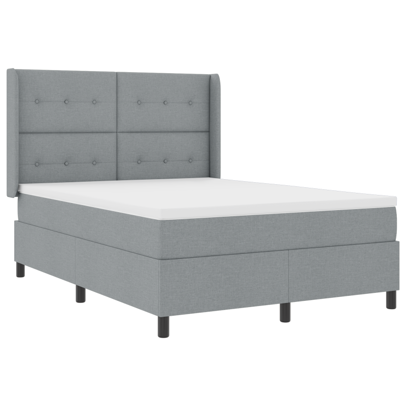 Boxspringbett mit Matratze in Hellgrau, 140x190 cm, aus Stoff