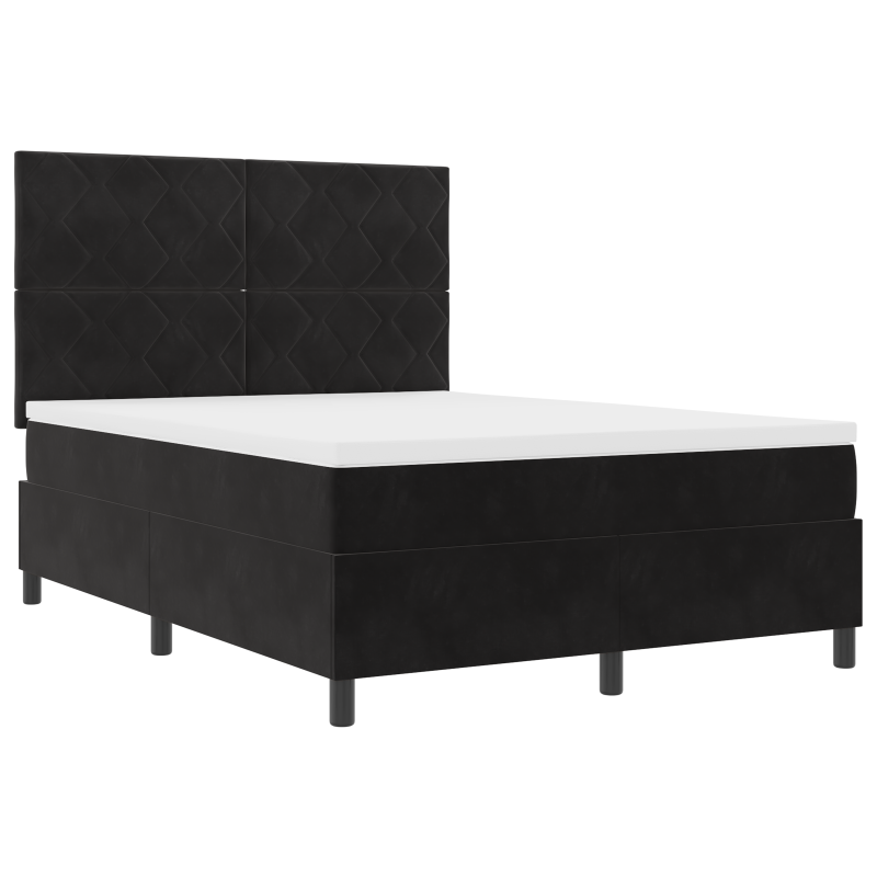 Boxspringbett mit Matratze & LED Schwarz 140x190 cm Samt