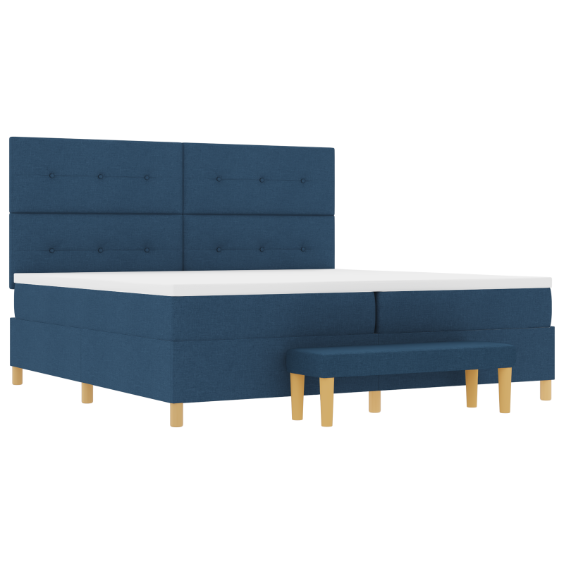 Boxspringbett mit Matratze & Bank Blau 200x200 cm Stoff