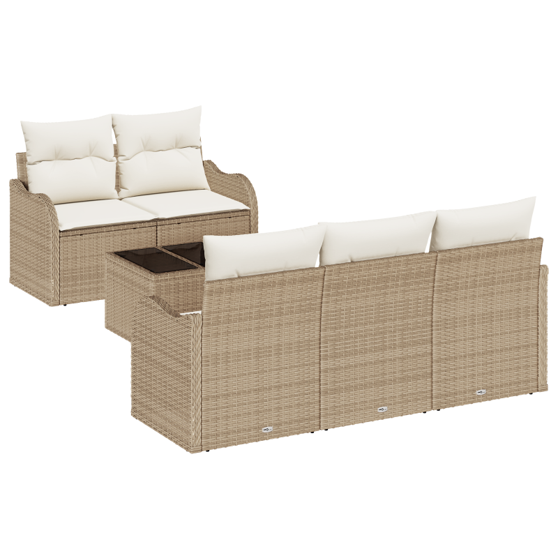 6-teiliges Garten Sofa Set mit Kissen Beige Poly Rattan