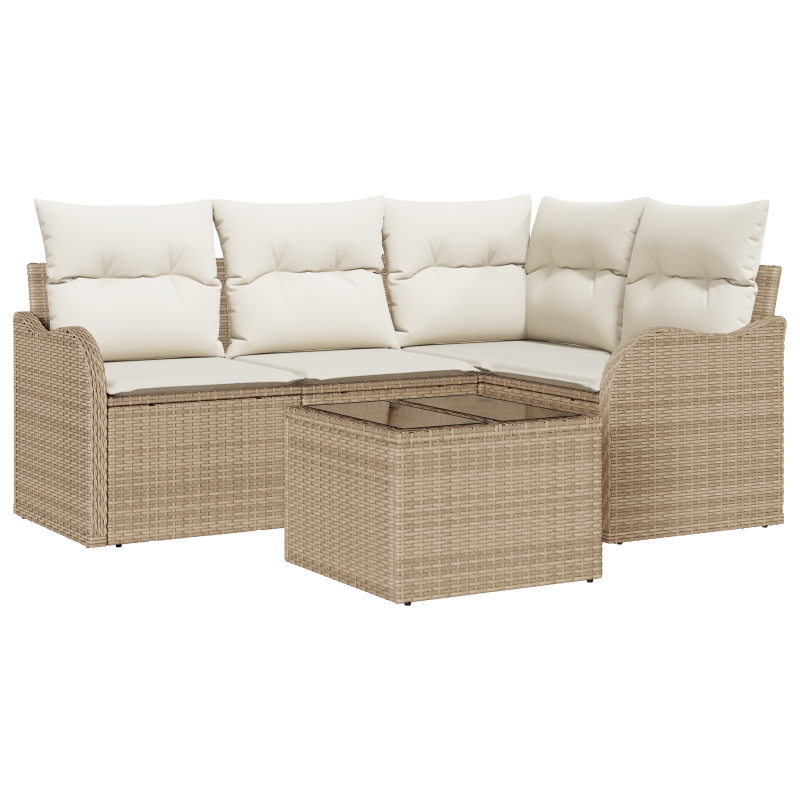 5-teiliges Garten Sofa Set mit Kissen Braunes Poly Rattan