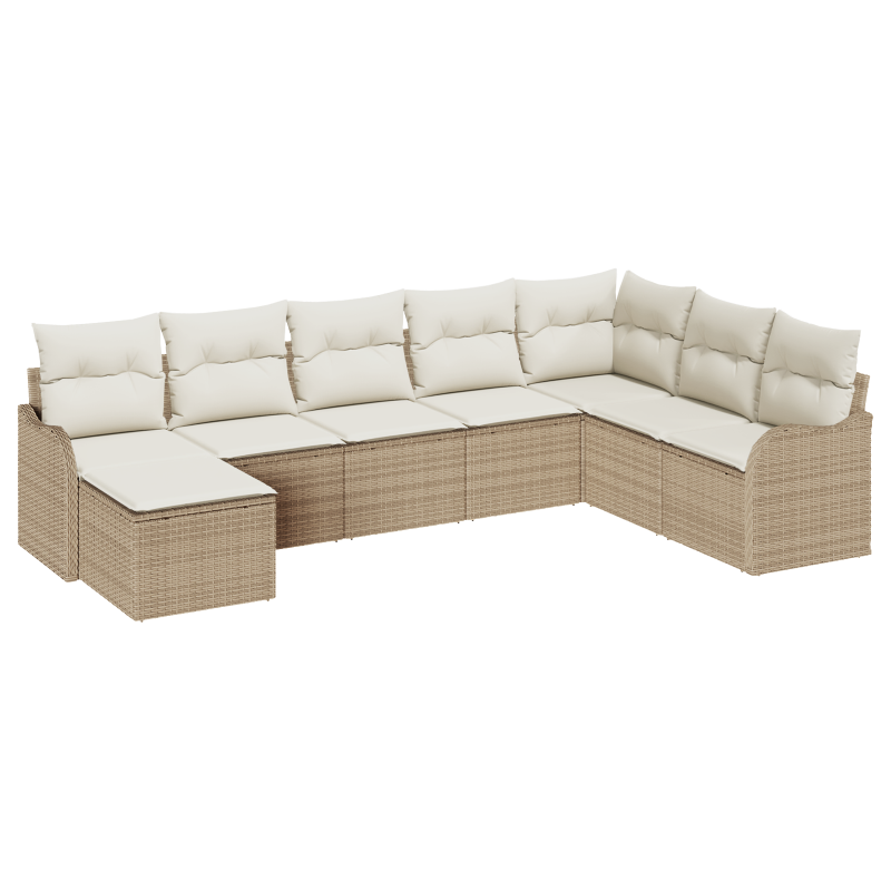8-teiliges Garten-Sofa-Set mit Kissen in Beige, Poly Rattan