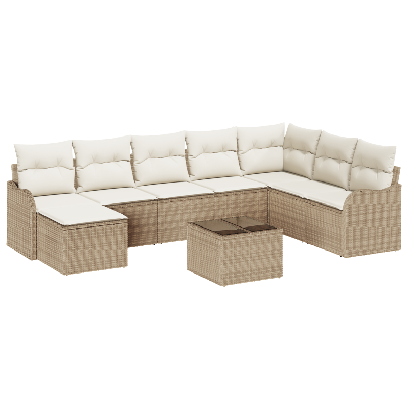 9 teiliges Garten Sofa Set mit Kissen Braun Poly Rattan