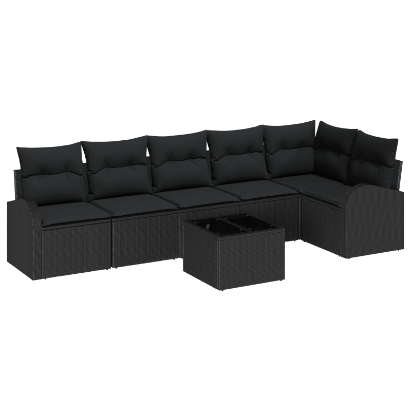 7-teiliges Garten-Sofa-Set mit Kissen Schwarz Poly-Rattan
