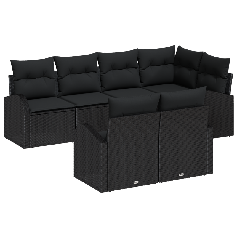 7-teilige Garten Sofa Set mit Kissen Braun Poly Rattan