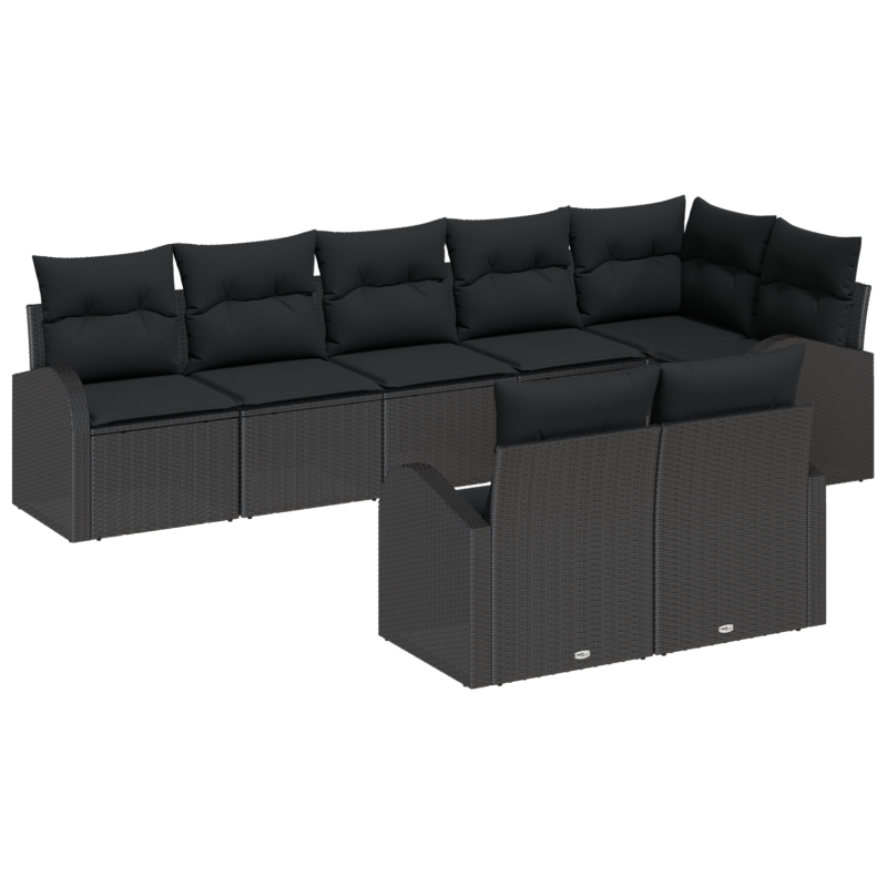 9-teiliges Garten-Sofa-Set mit Kissen Schwarz Poly Rattan