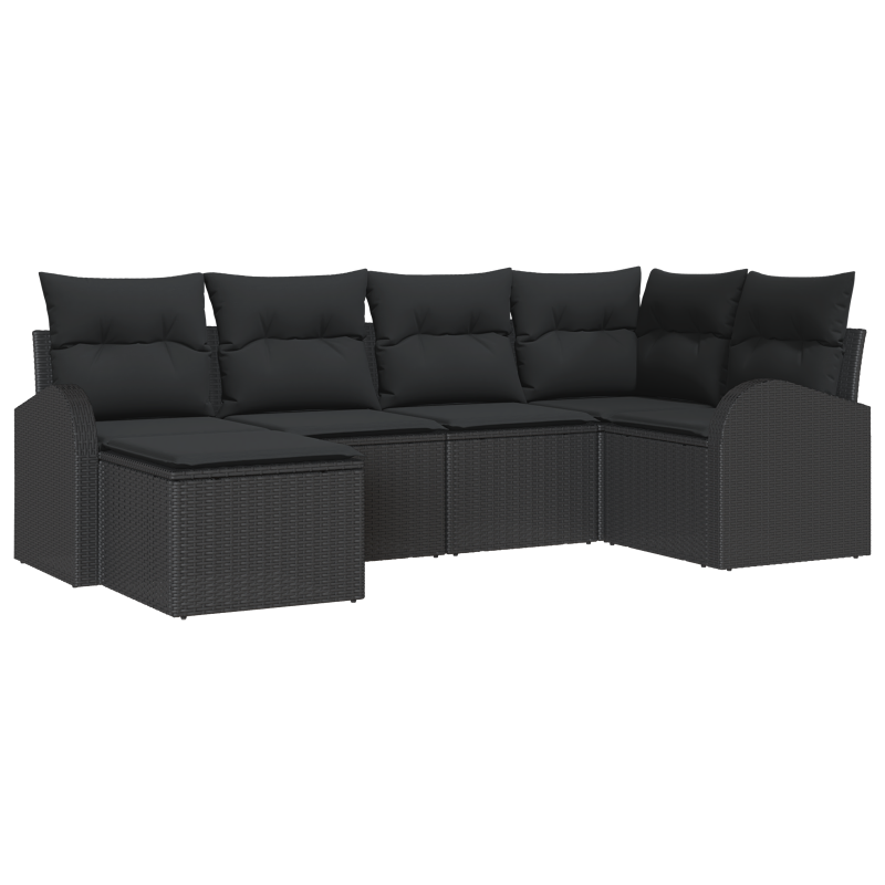 5-teiliges Garten Sofa Set mit Kissen Schwarz Poly Rattan