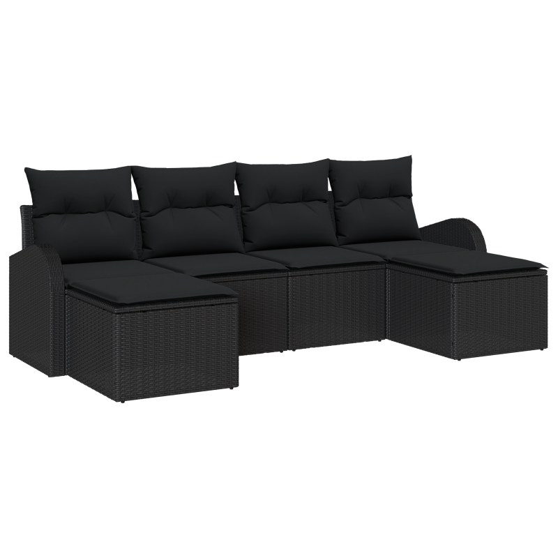 6-teiliges Garten-Sofaset mit Kissen Schwarz Poly-Rattan