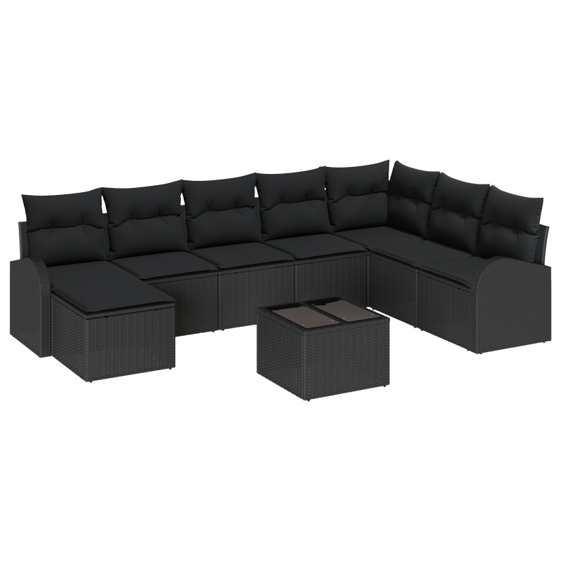 6-teiliges Garten Sofa Set mit Kissen Schwarz Poly Rattan