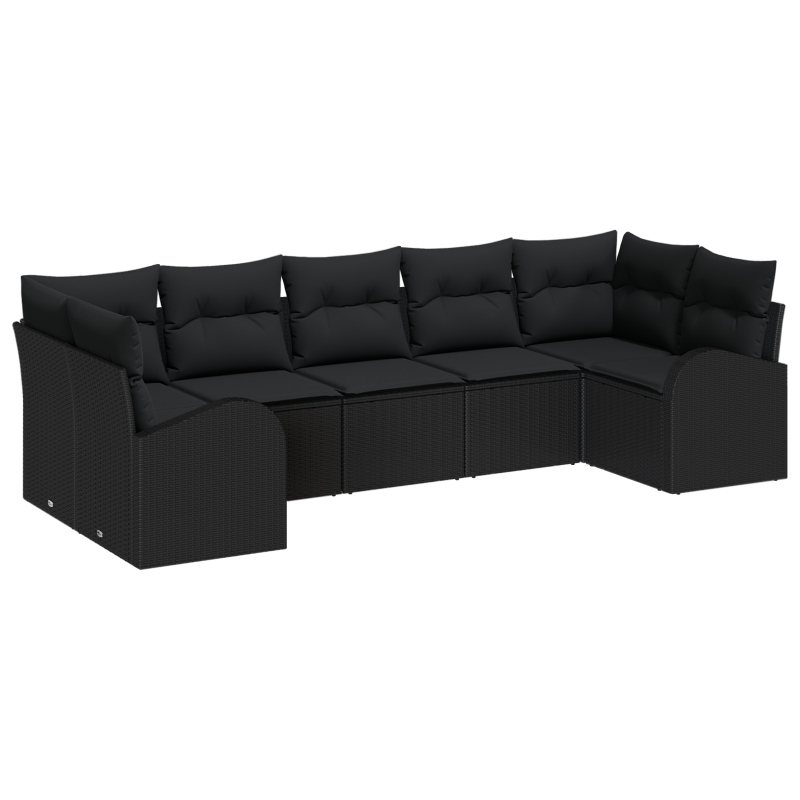 7-teiliges Garten Sofa Set mit Kissen Schwarz Poly-Rattan