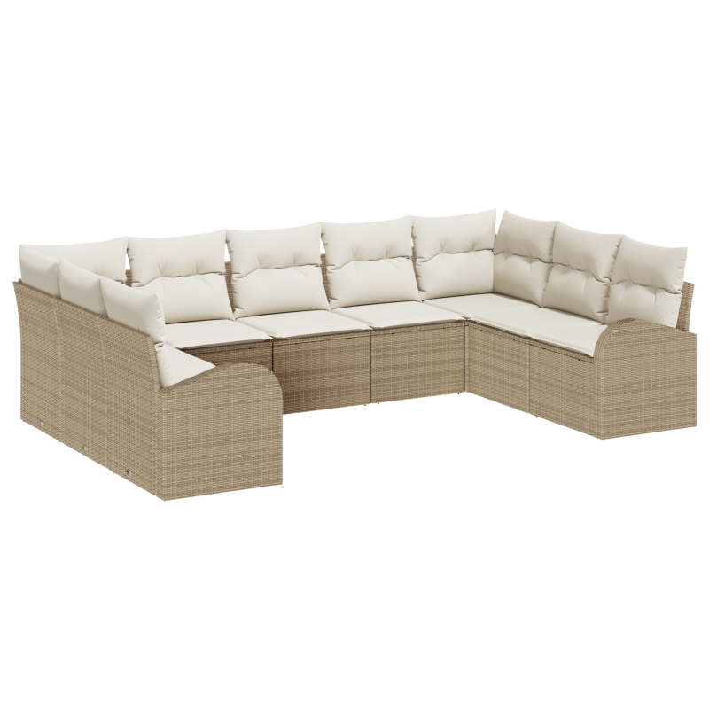 9-teiliges Garten Sofa Set mit Kissen Beige Poly Rattan