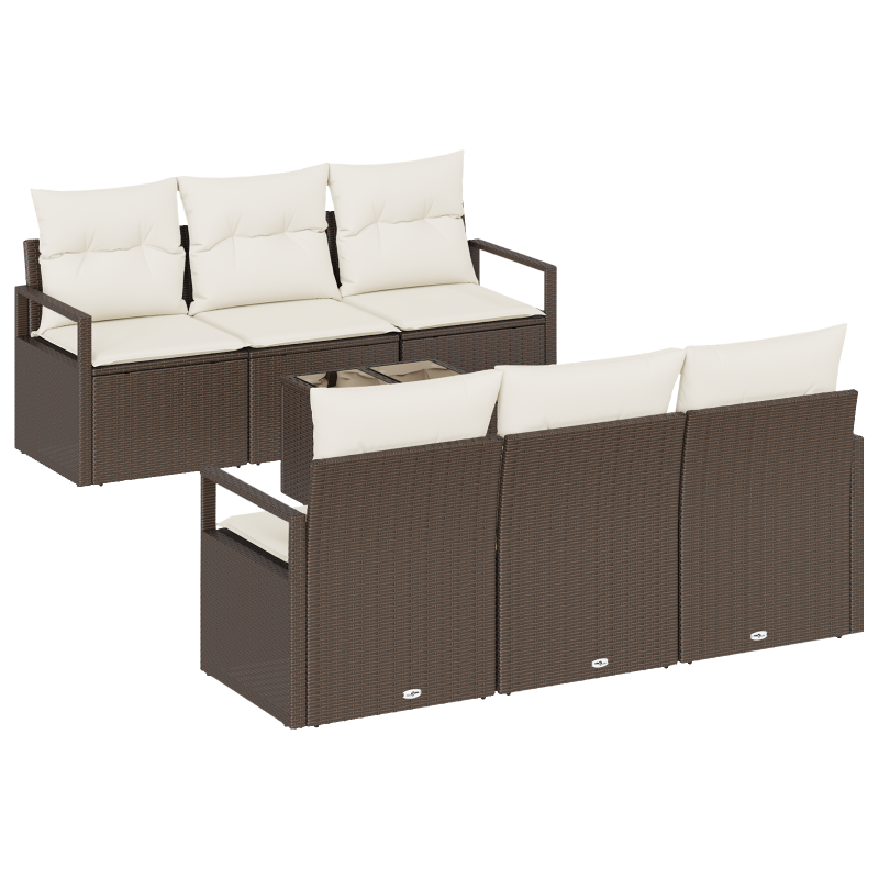 7-teilige Garten Sofa Set mit Kissen Braun Poly Rattan