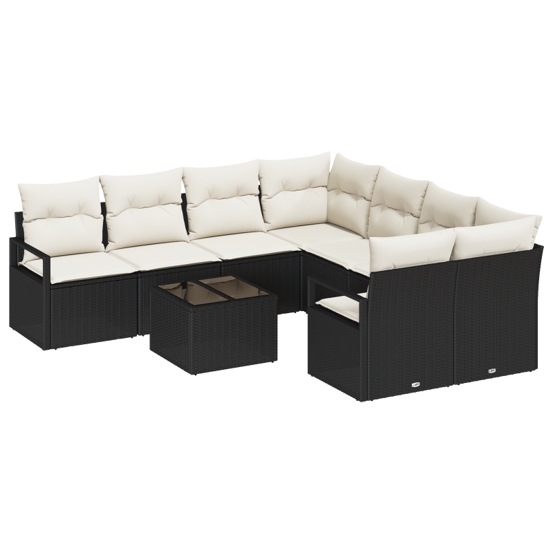 9-teiliges Garten-Sofa-Set mit Kissen Schwarz Poly Rattan