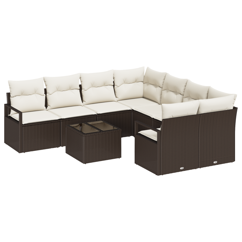 9-teiliges Garten-Sofa Set mit Kissen Braun Poly-Rattan