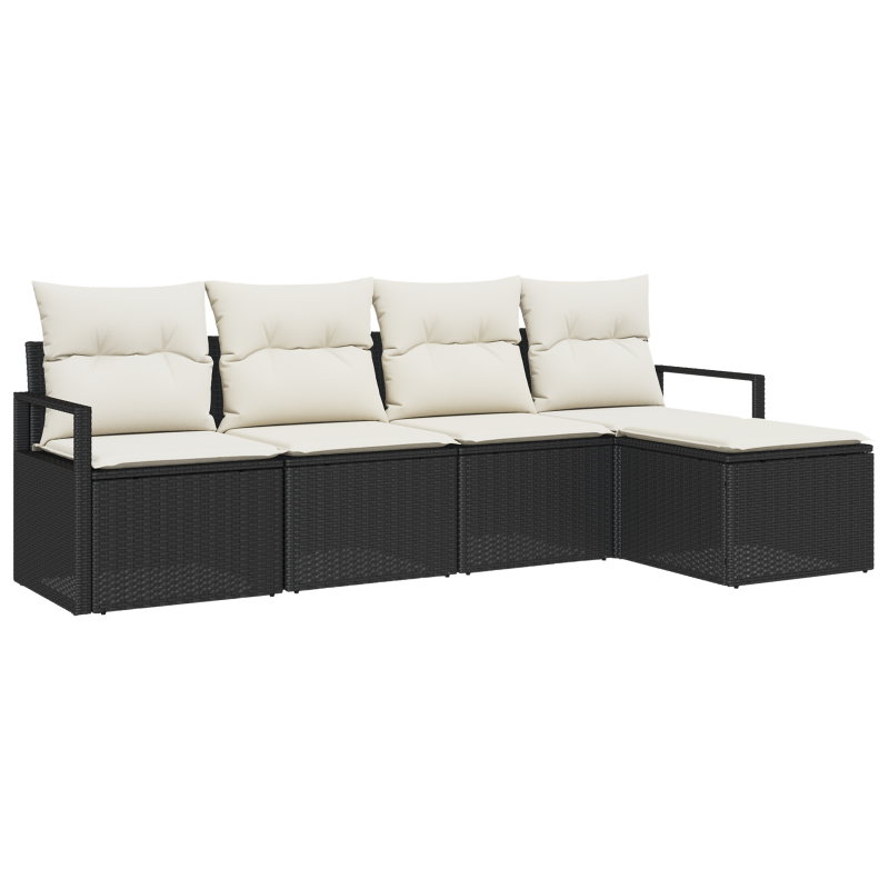 5-teiliges Garten Sofa Set mit Kissen Schwarz Poly Rattan