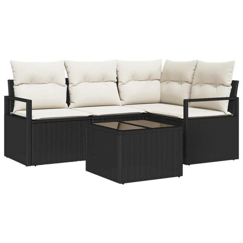 5-teiliges Garten-Sofaset mit Kissen Schwarz Poly-Rattan Akazie